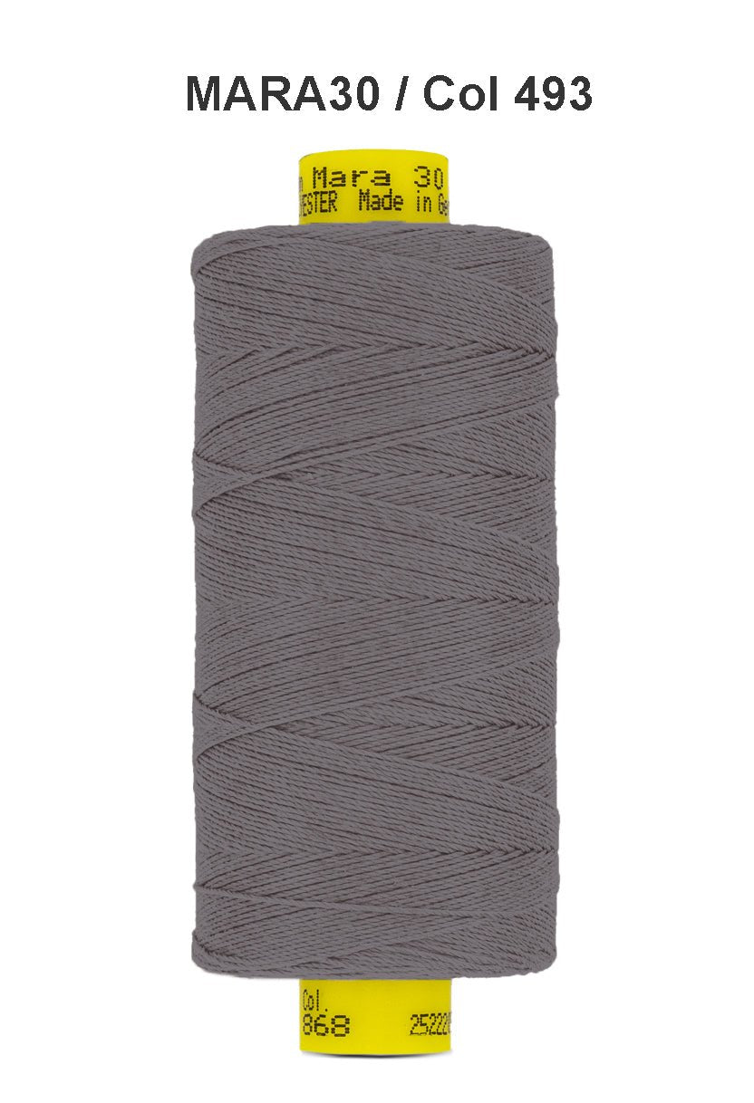 Gutermann Mara 30 polyester thread in dark grey.