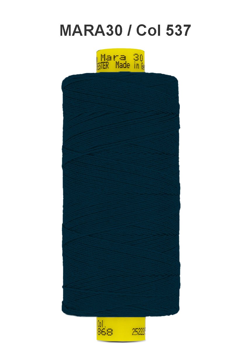 Gutermann Mara 30 polyester thread in dark blue.