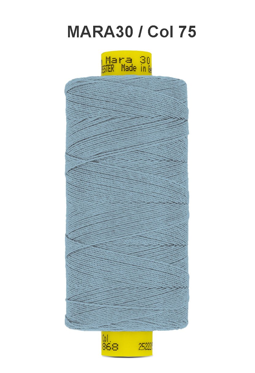 Gutermann Mara 30 polyester thread in light blue.