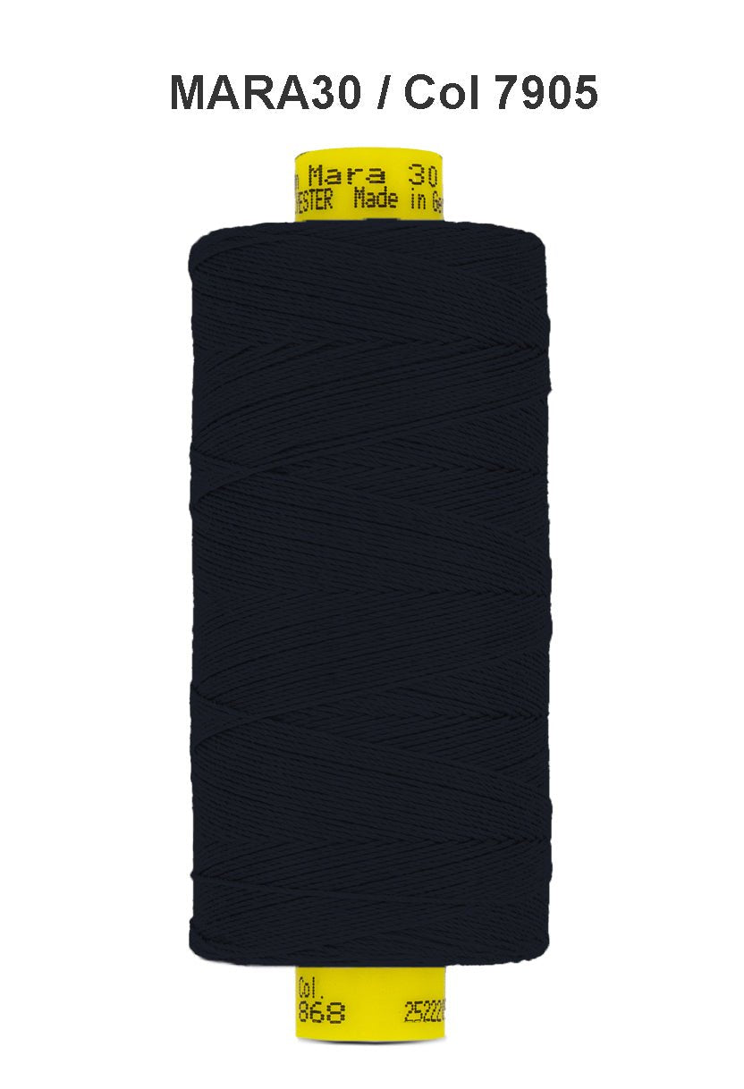 Gutermann Mara 30 polyester thread in dark blue.