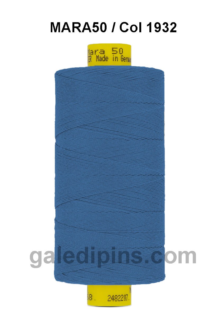 Gutermann Mara 50 thread in blue on a spool.