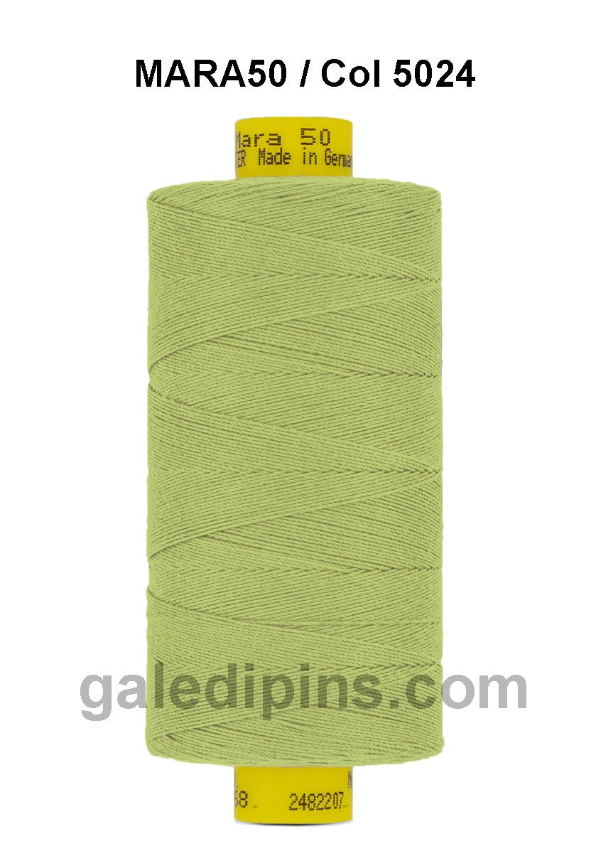 A spool of light green Gutermann Mara 50 thread.