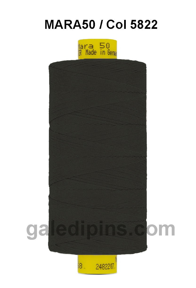 Gutermann Mara 50 industrial thread in dark grey on a spool.