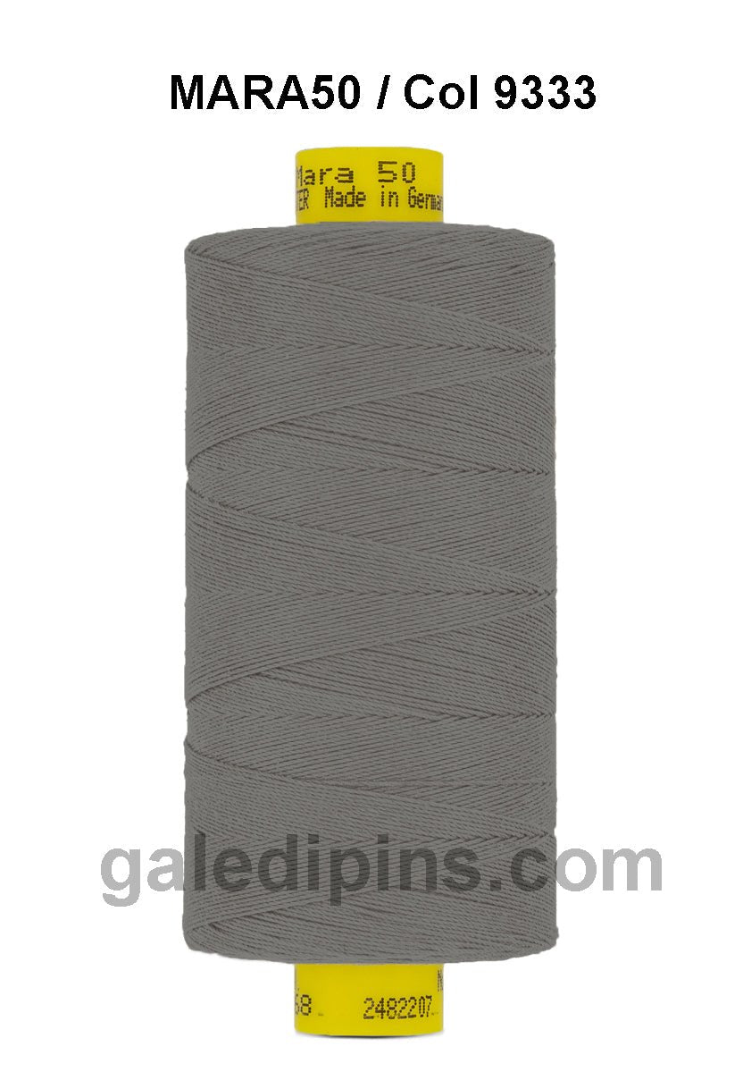 Gutermann Mara 50 industrial thread in grey on a spool.