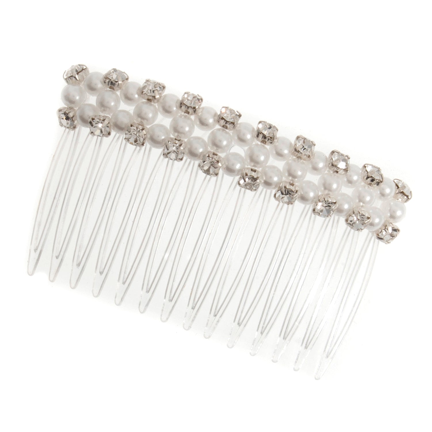 Hair Comb Diamond & Bead, Plastic Clear\White