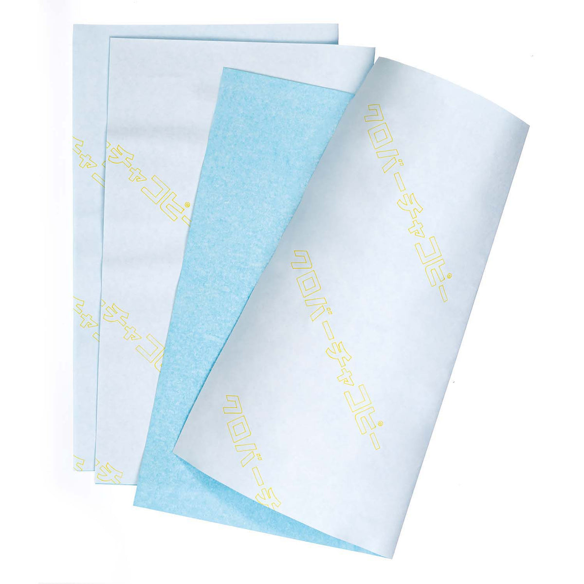 Three sheets of light blue Clover water-erasable tracing paper for embroidery and sewing patterns.