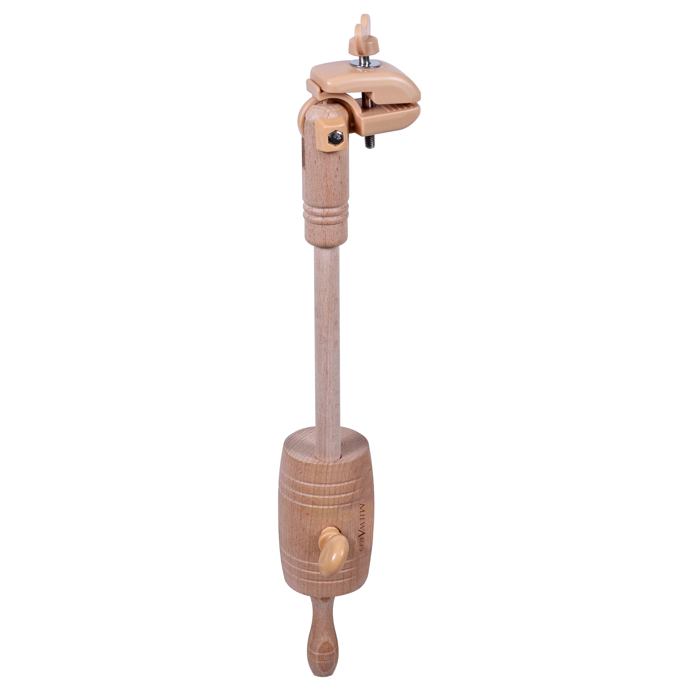 Milward beech wood table clamp for embroidery hoops and frames with adjustable stem and stand.