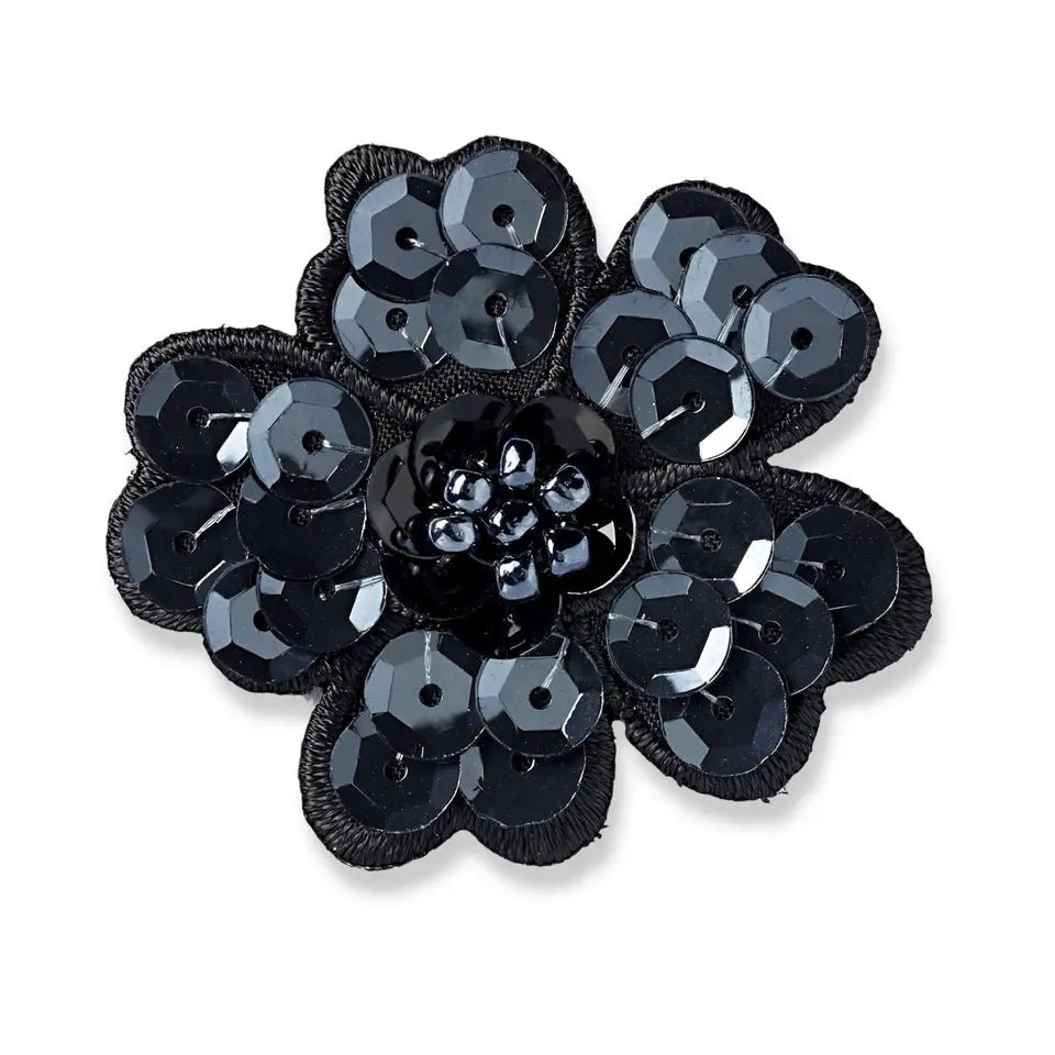 Applique sequin flower black - Galedi Pins