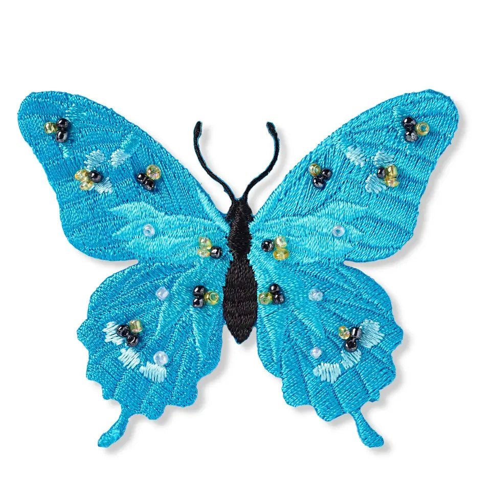 Applique Exclusive butterfly, turquoise, with beads - Galedi Pins