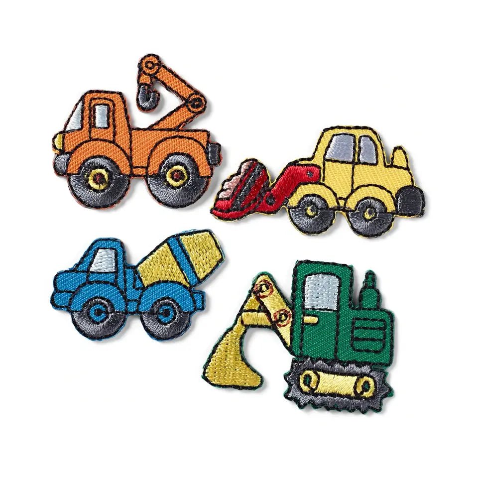 Applique construction site vehicles, self - adhesive and iron - on patches - Galedi Pins