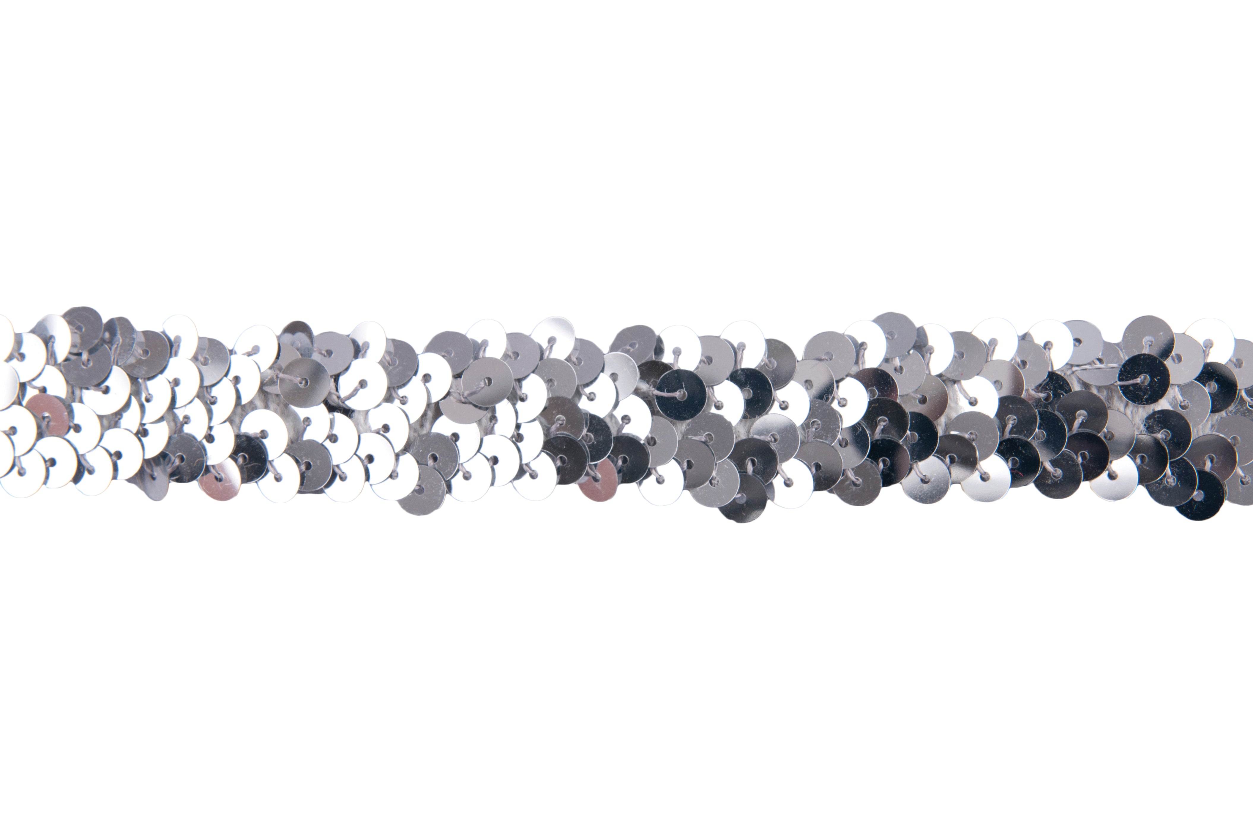 Sequin Elastic Trim – Silver 20mm Wide by Galedi Pins
