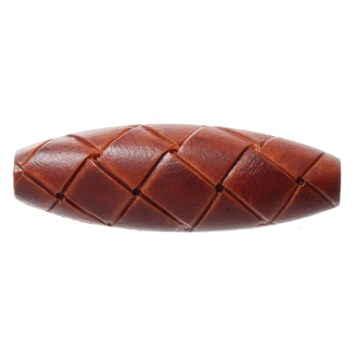 A single 40mm brown imitation leather toggle button with a textured diamond pattern.
