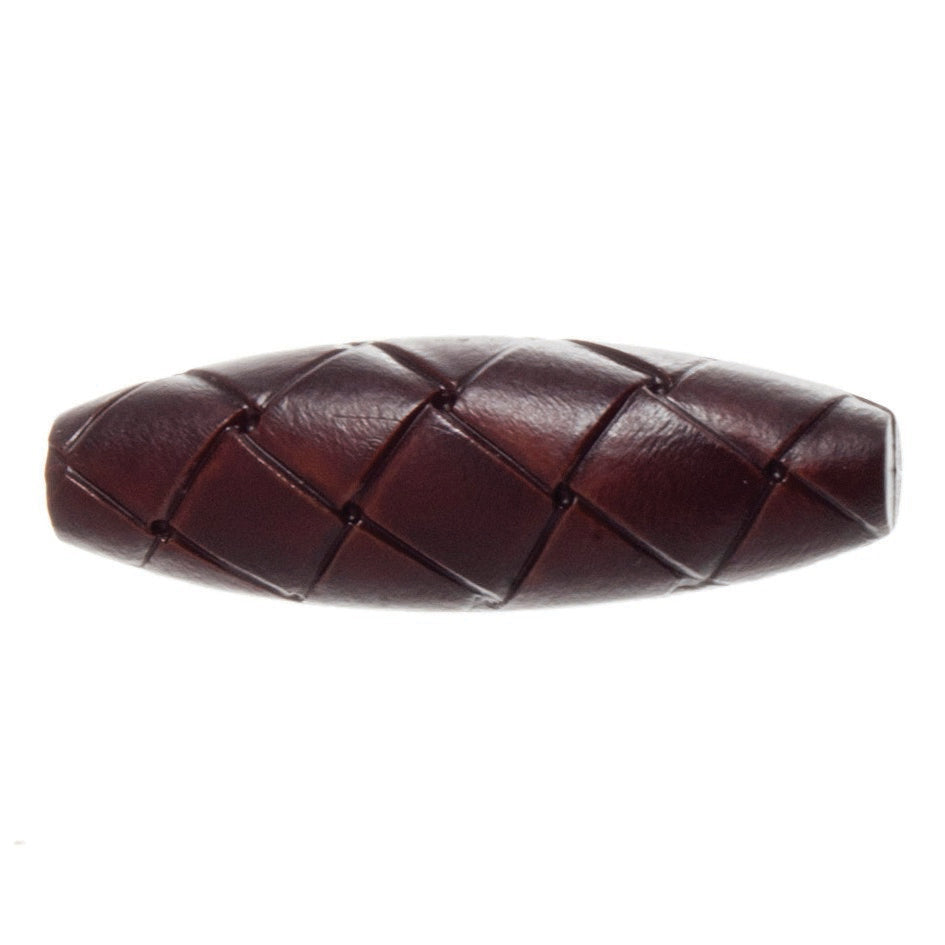 A 40mm dark brown imitation leather toggle button with a woven diamond pattern.