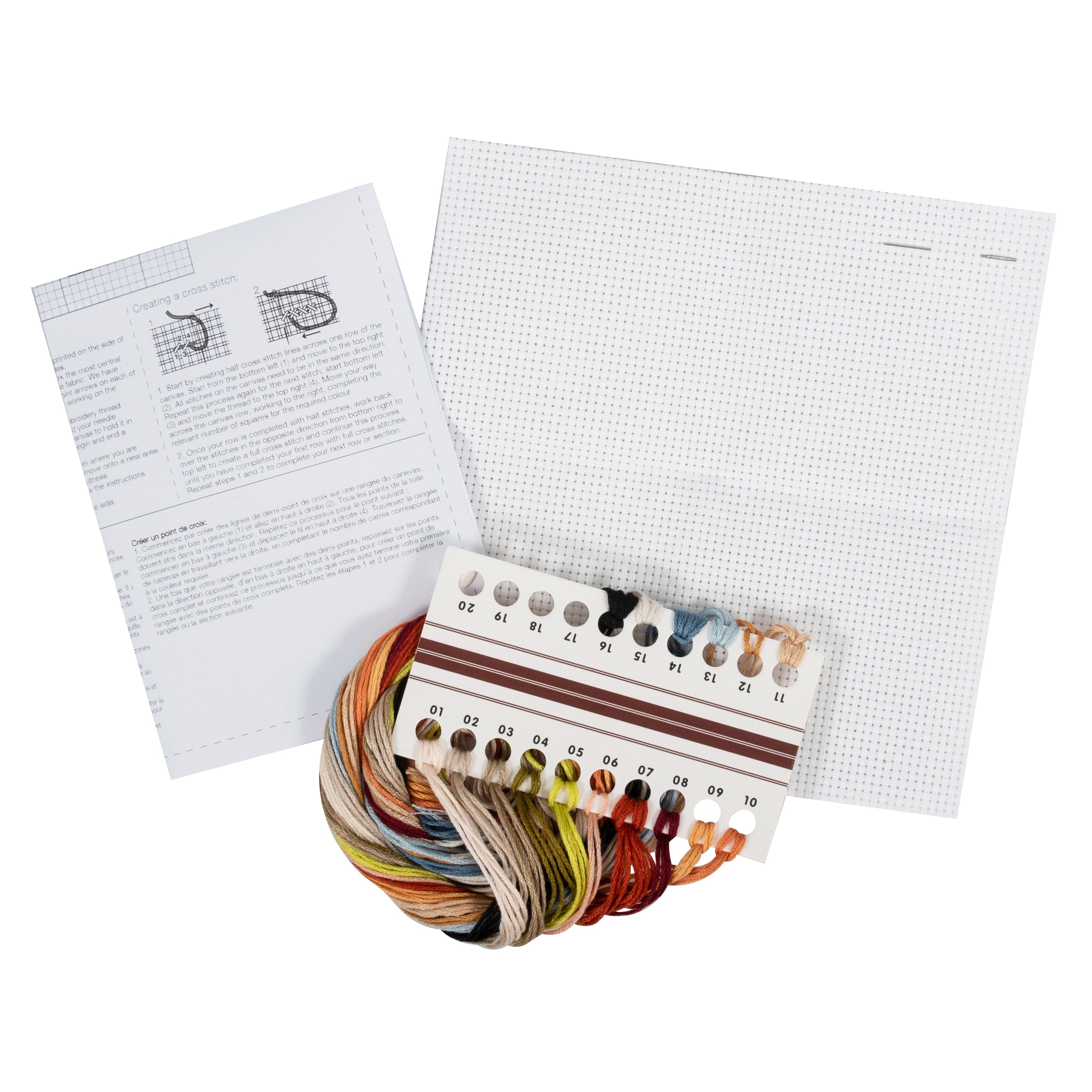 Trimits Brown Horse Mini Counted Cross Stitch Kit with aida fabric, threads, and instructions.