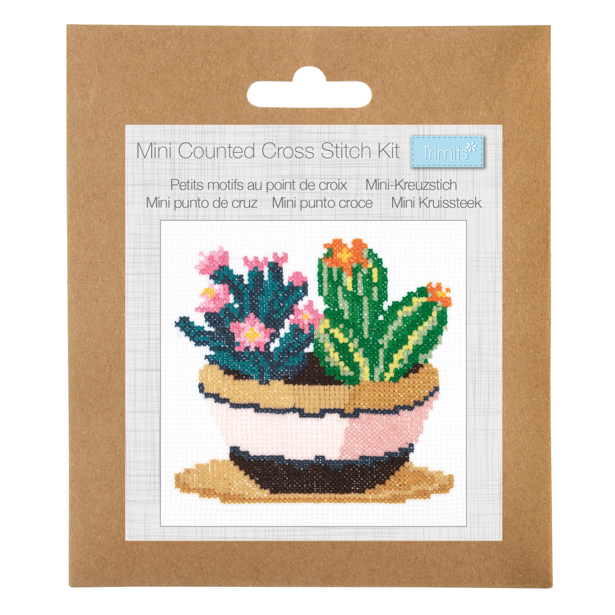 Trimits Mini Succulence Counted Cross Stitch Kit, 13x13cm Beginner Set