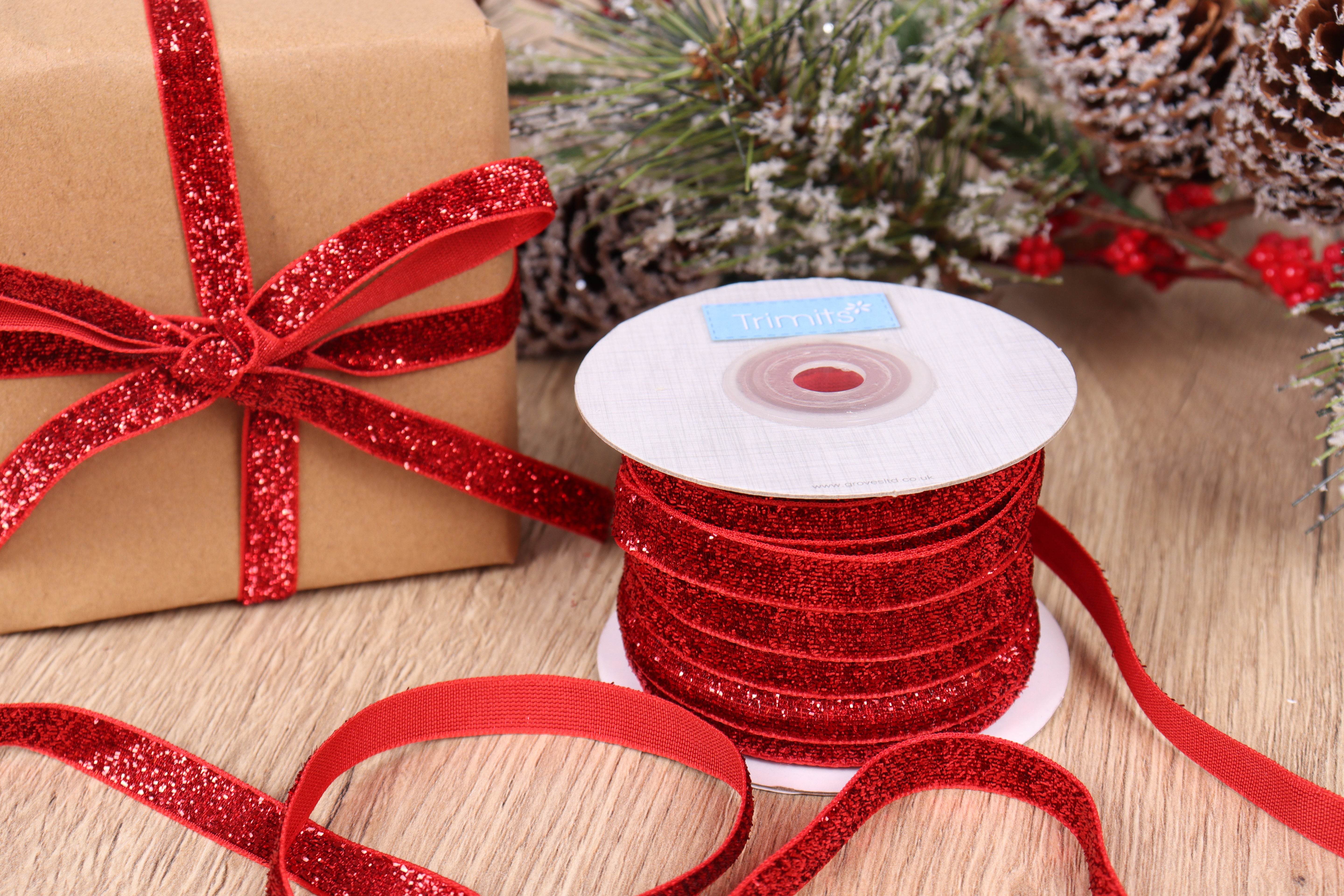 Trimits Glitter Velvet Ribbon – 10mm Christmas Decoration