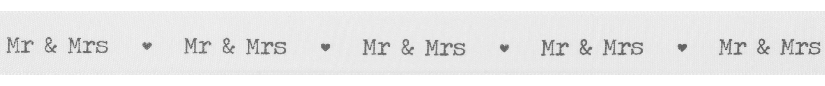 Trimits Satin Ribbon: Husband & Wife - Just Married - Mr&Mrs: 1m x 15mm White Polyester