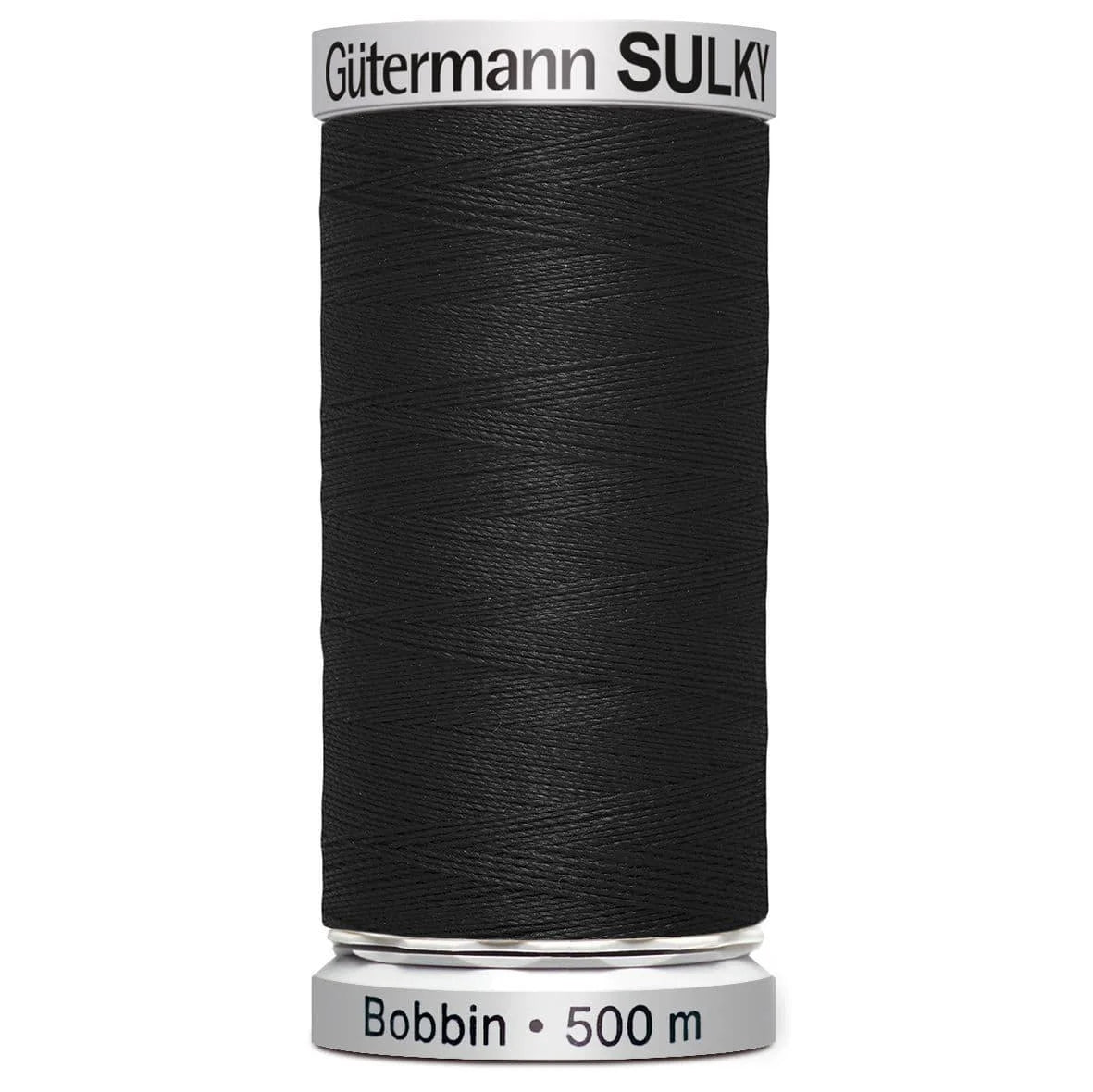 Gütermann Sulky black polyester bobbin thread, 500m.