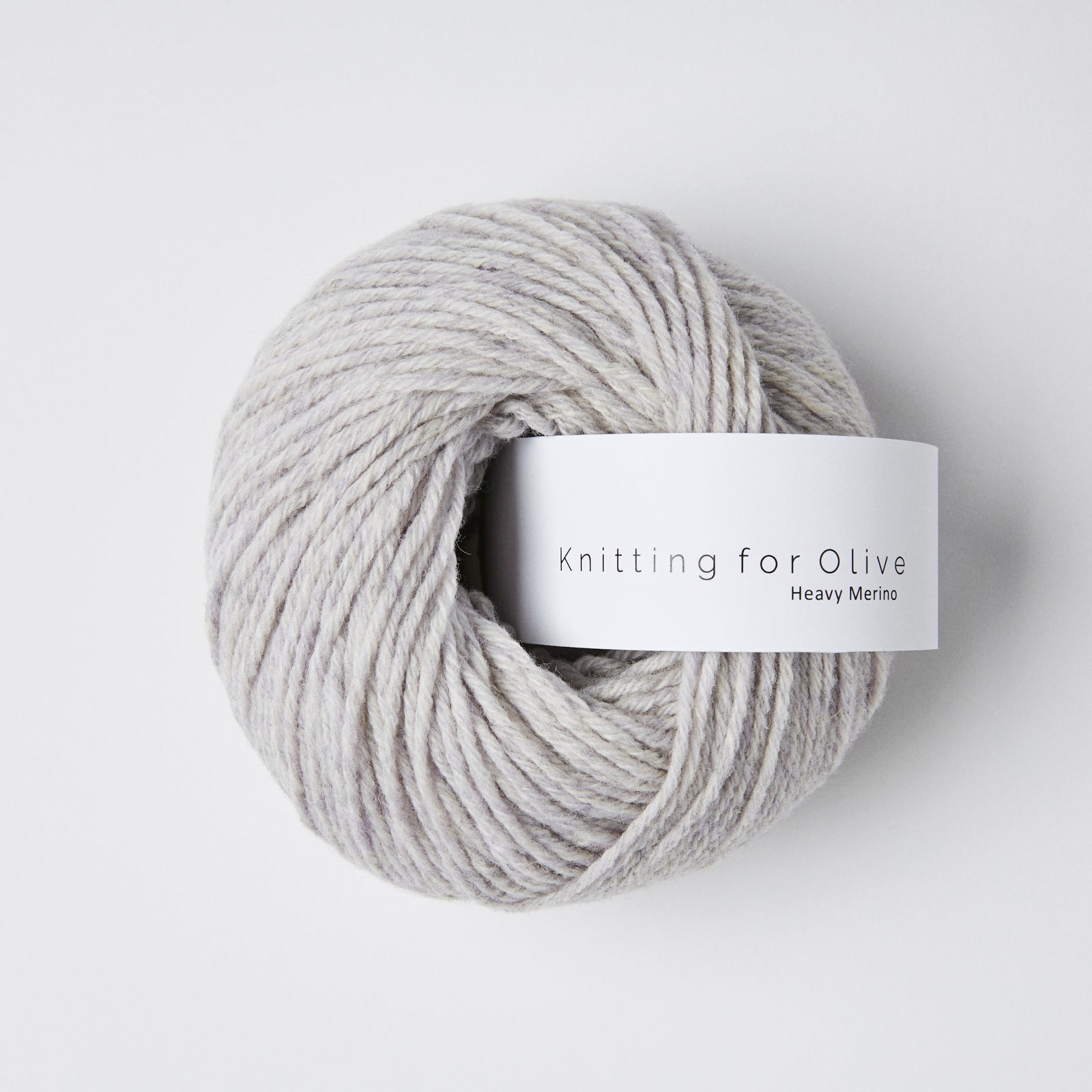 A ball of light grey Heavy Merino yarn from Knitting for Olive.