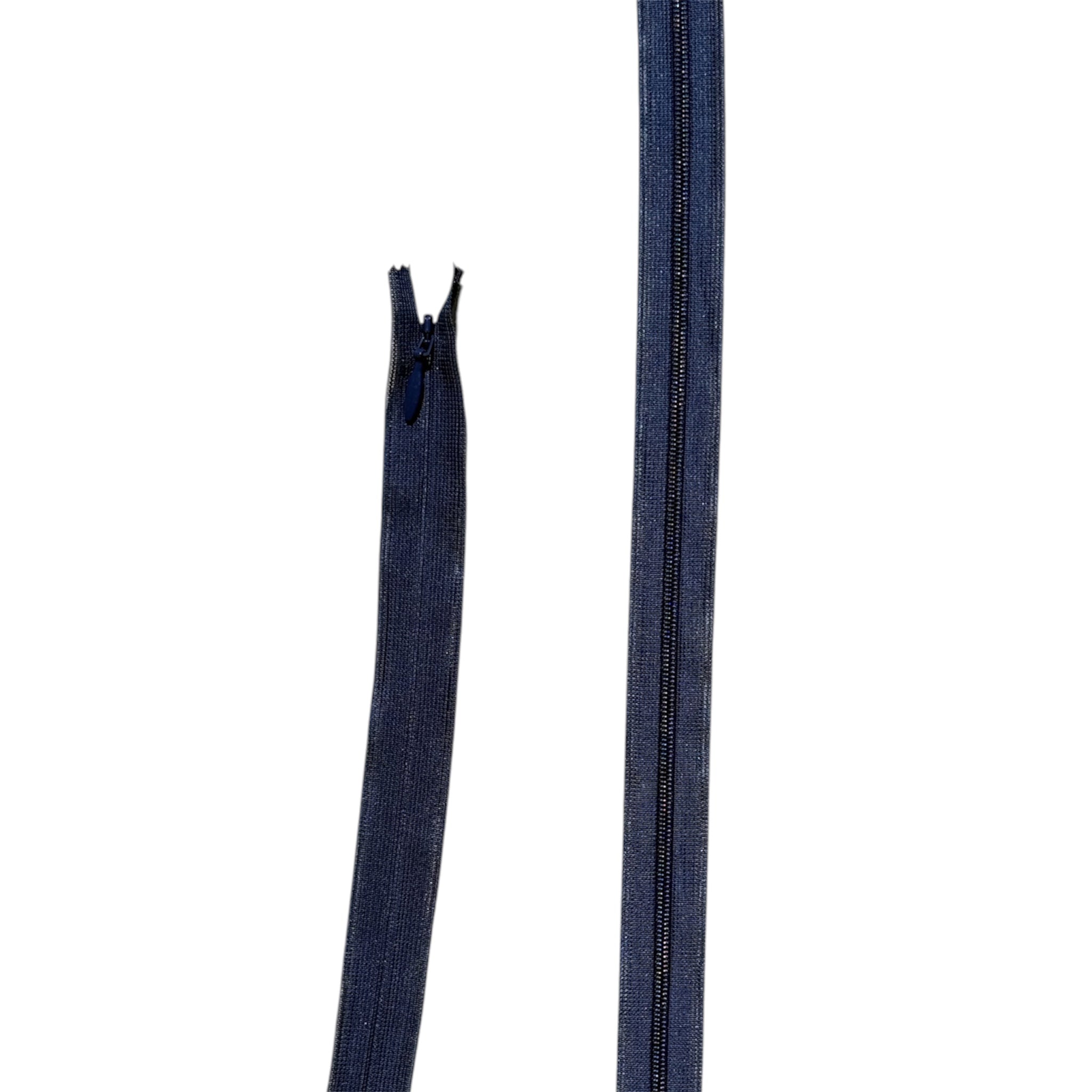 YKK 120cm invisible closed-ended zipper in navy blue with 2cc chain size.