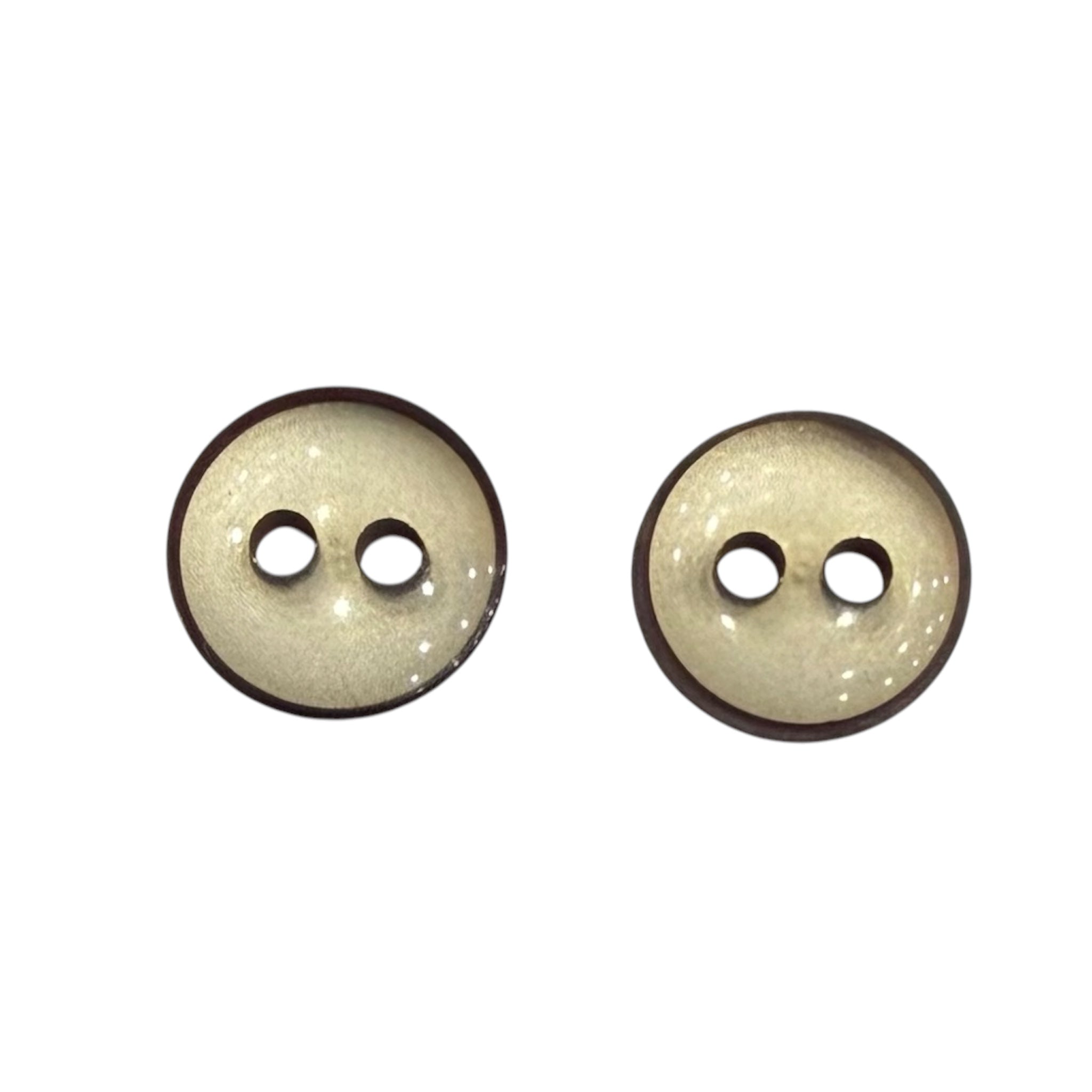 Two 12mm black tinted transparent resin buttons with a 2-hole design and flat back.