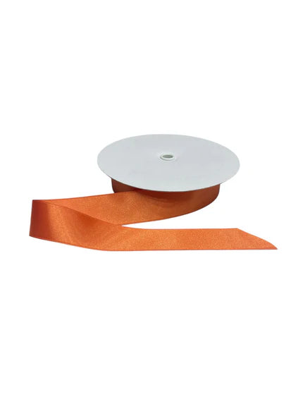 Orange double-faced satin ribbon on a spool.