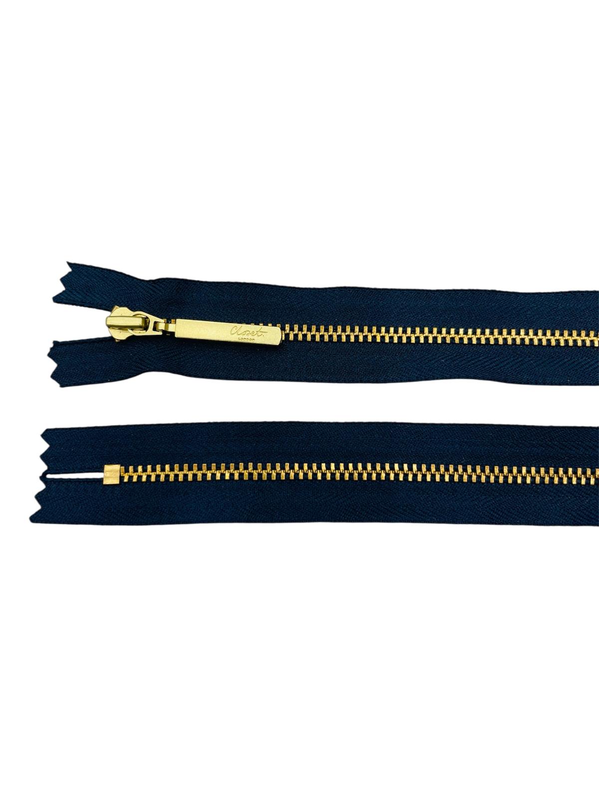 YKK Size 3 Closed End Gold Metal Zip | 41cm-54cm