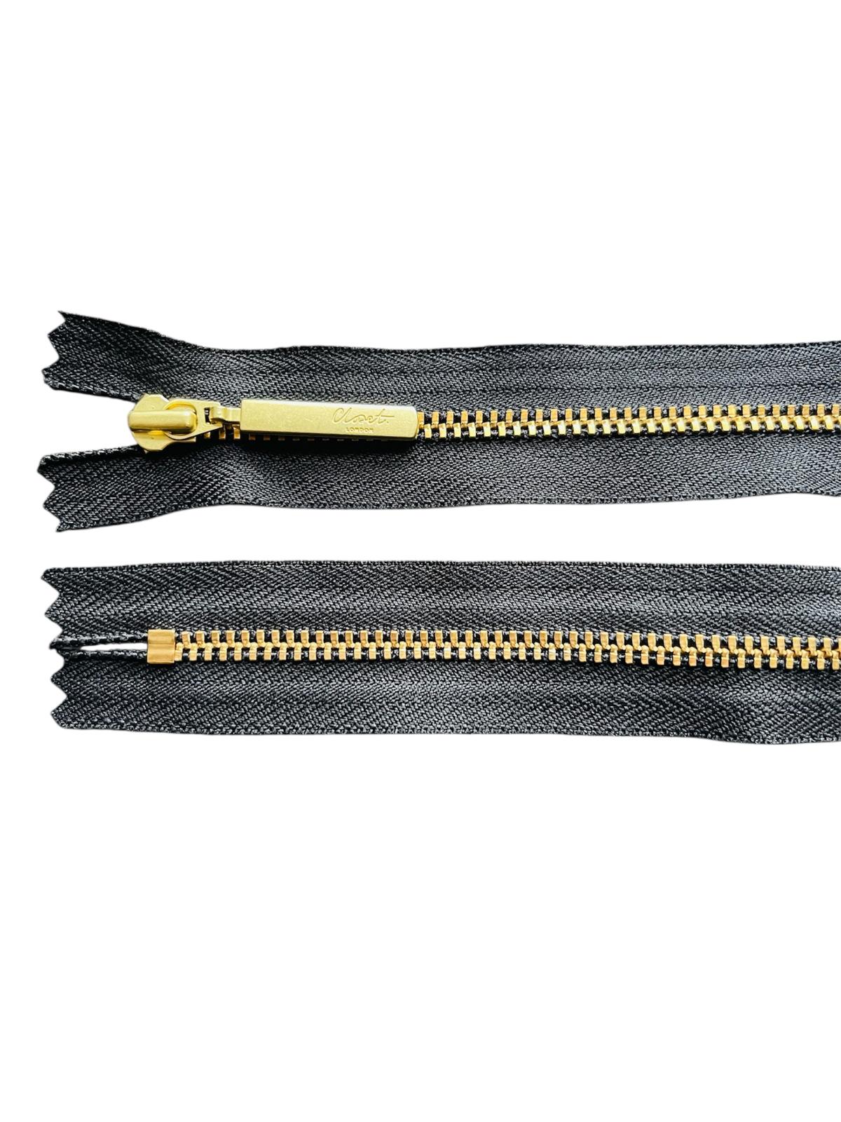 YKK Size 3 Closed End Gold Metal Zip | 41cm-54cm