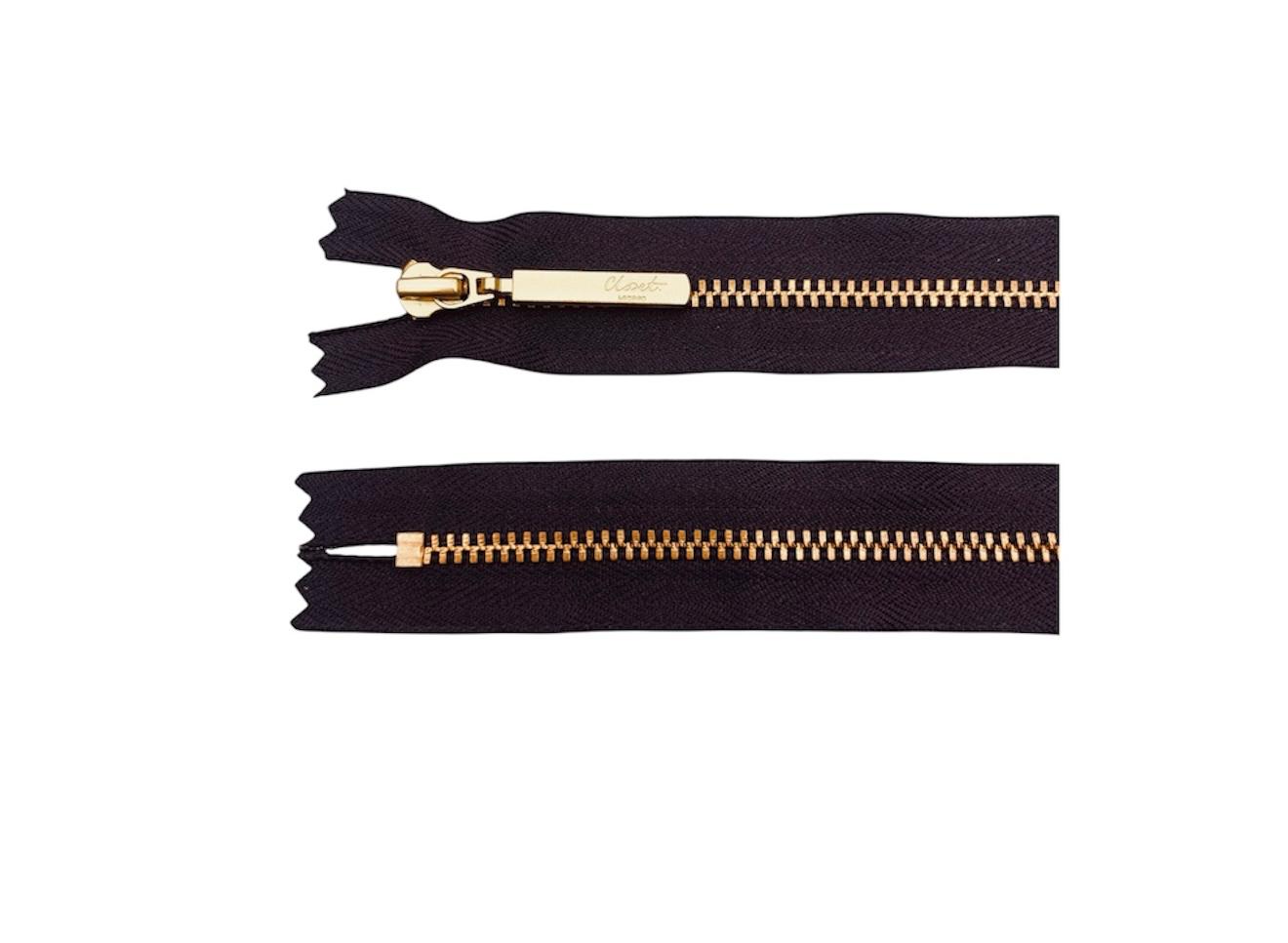 YKK Size 3 Closed End Gold Metal Zip | 41cm-54cm