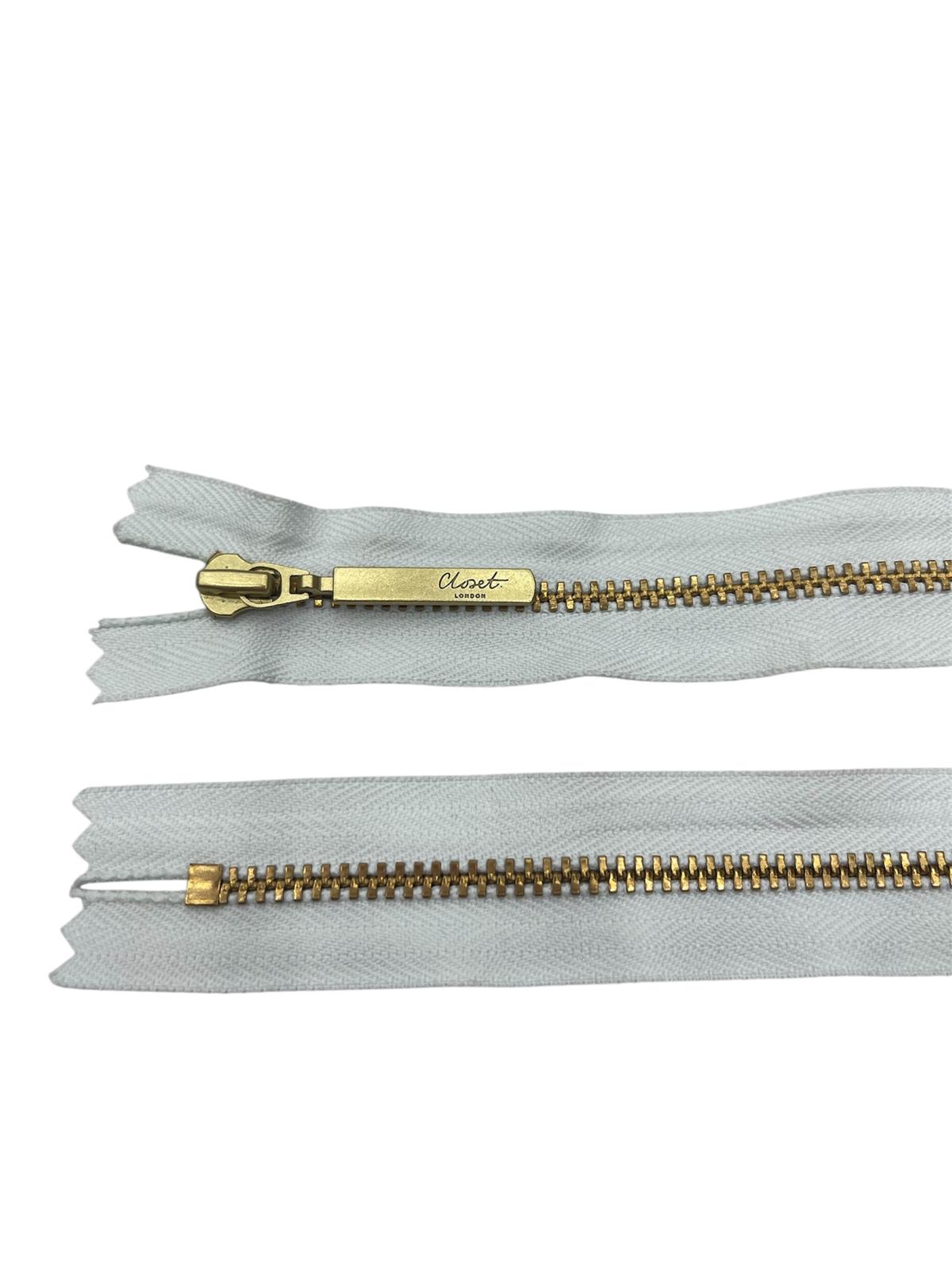 YKK Size 3 Closed End Gold Metal Zip | 41cm-54cm