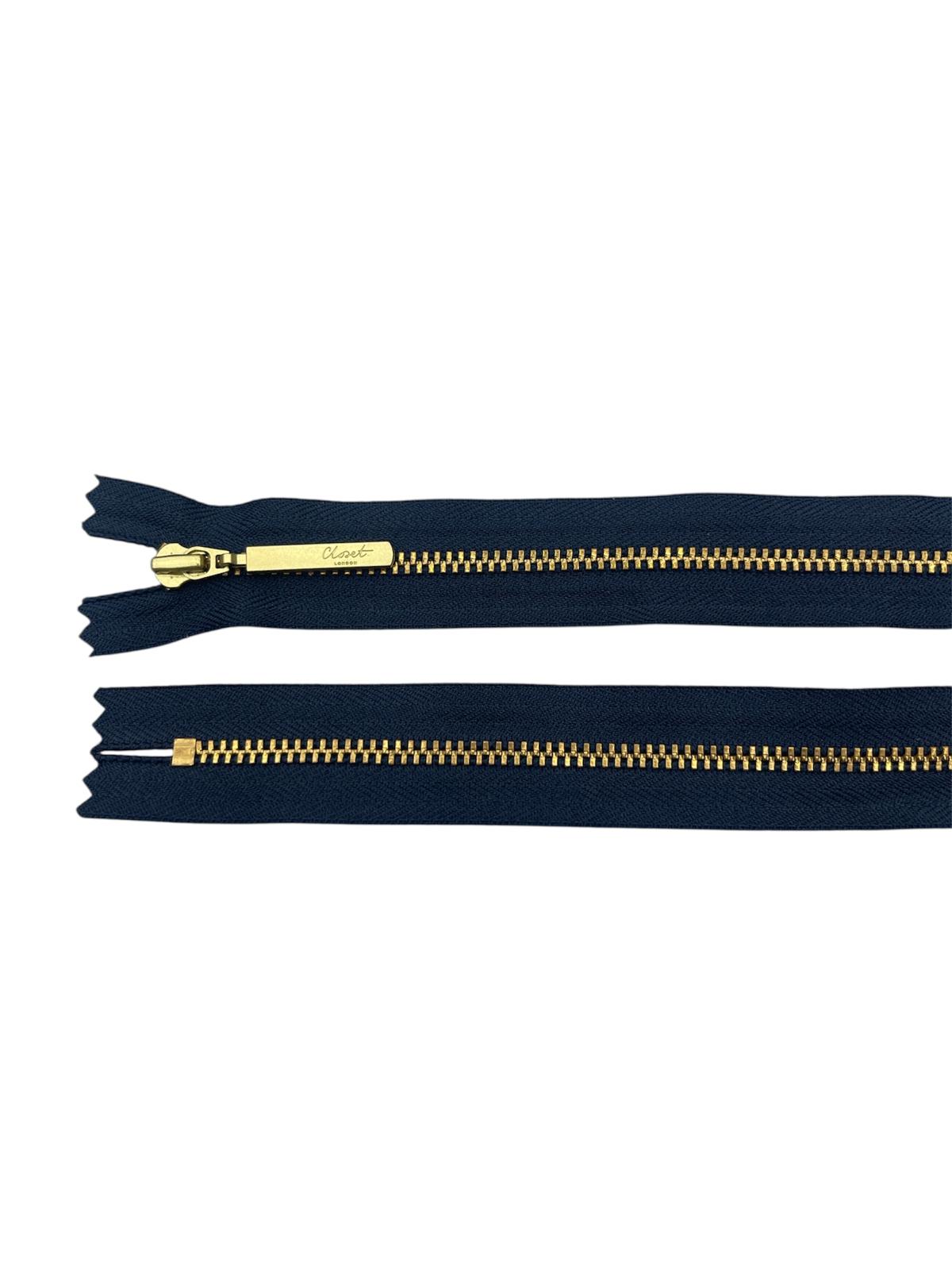 YKK Size 3 Closed End Gold Metal Zip | 41cm-54cm