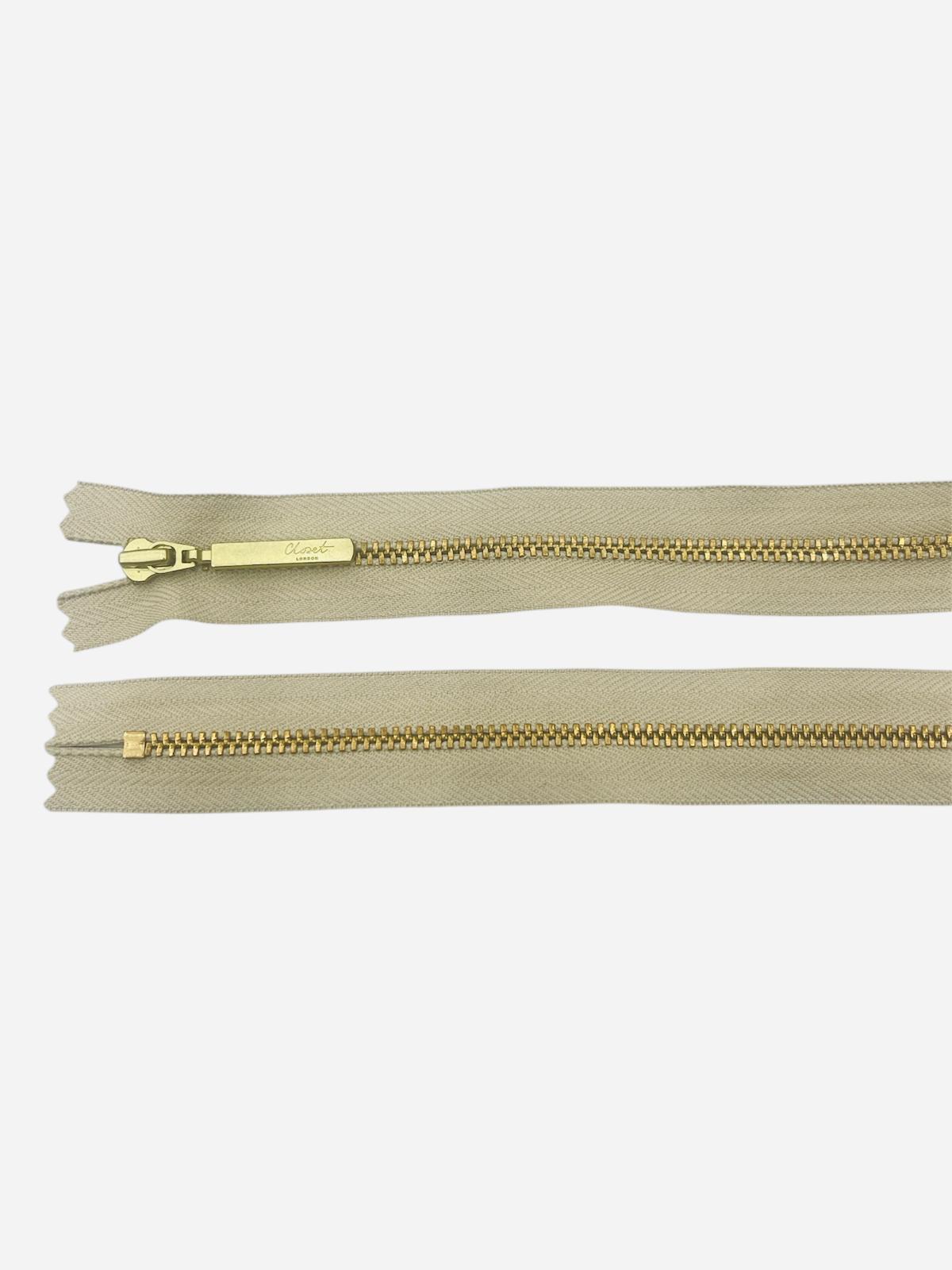 YKK Size 3 Closed End Gold Metal Zip | 41cm-54cm