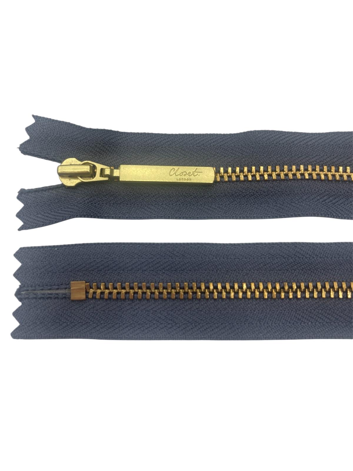 YKK Size 3 Closed End Gold Metal Zip | 41cm-54cm