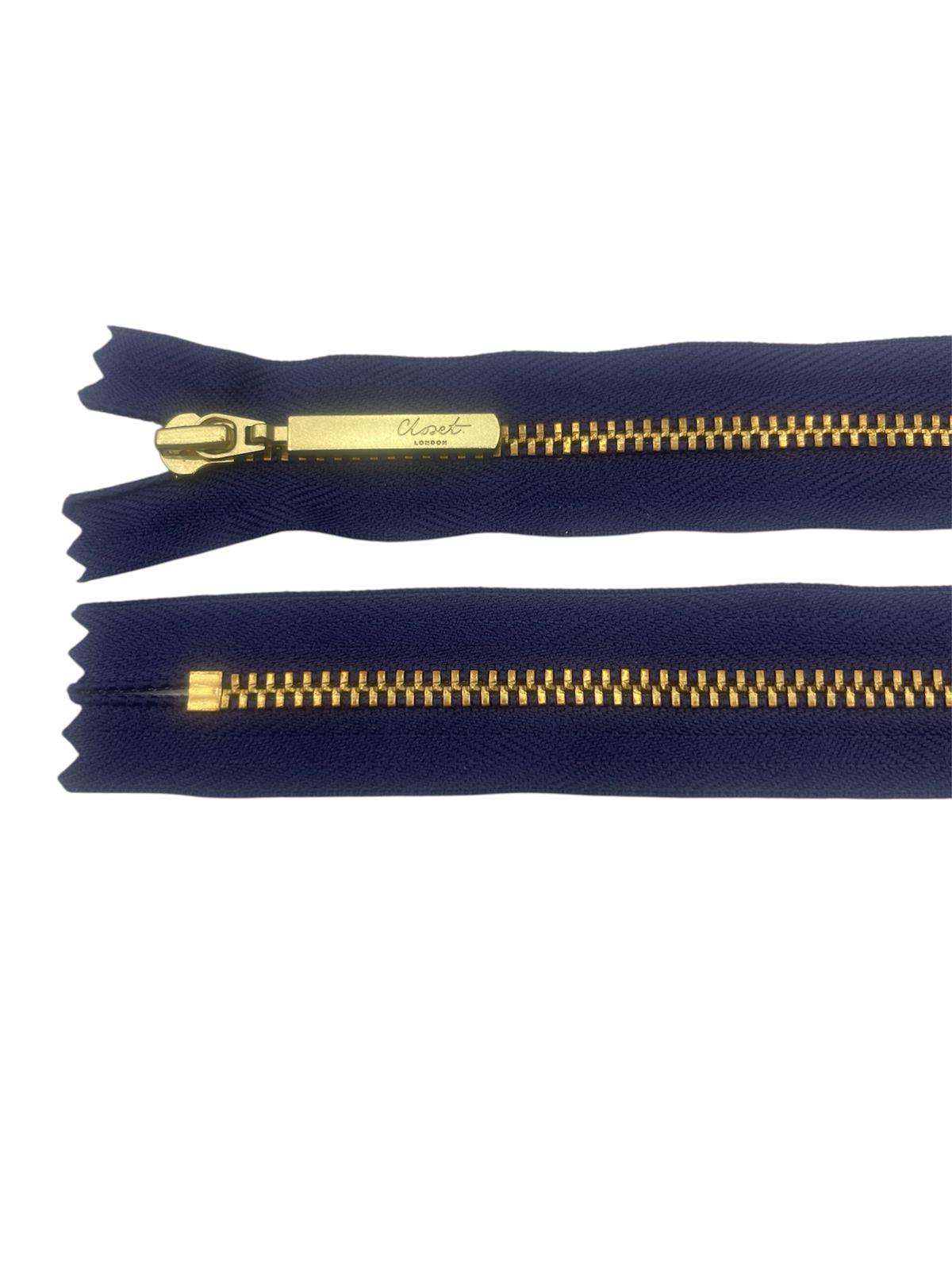 YKK Size 3 Closed End Gold Metal Zip | 41cm-54cm