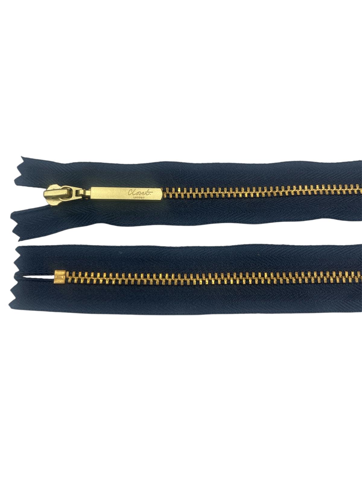 YKK Size 3 Closed End Gold Metal Zip | 41cm-54cm