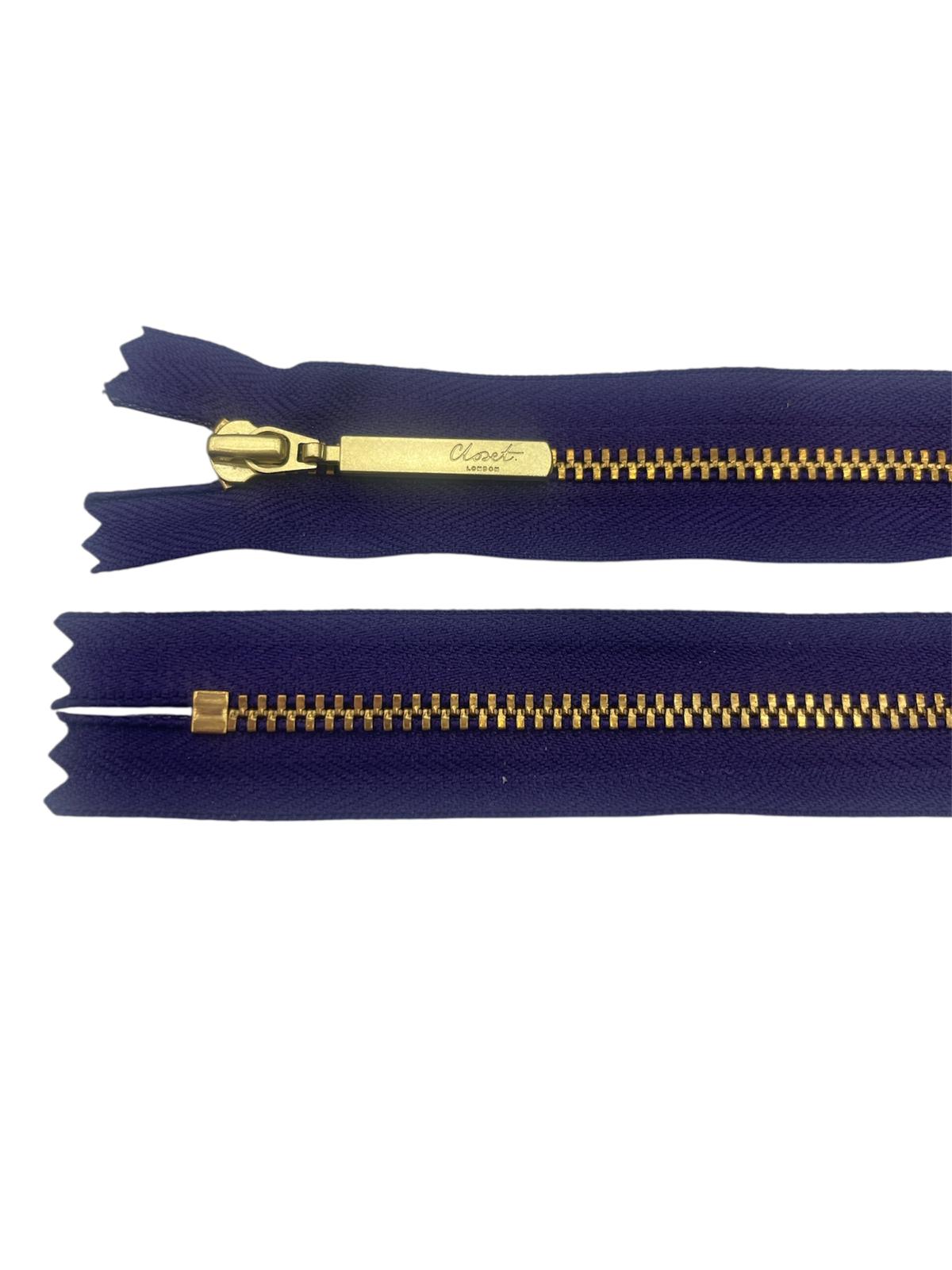 YKK Size 3 Closed End Gold Metal Zip | 41cm-54cm