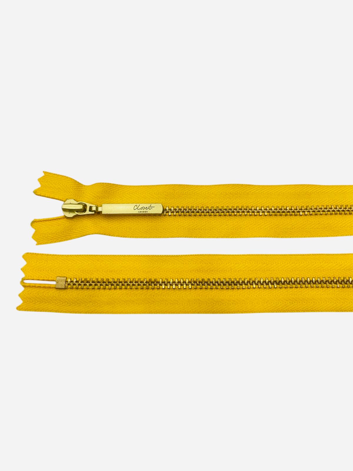 YKK Size 3 Closed End Gold Metal Zip | 55cm