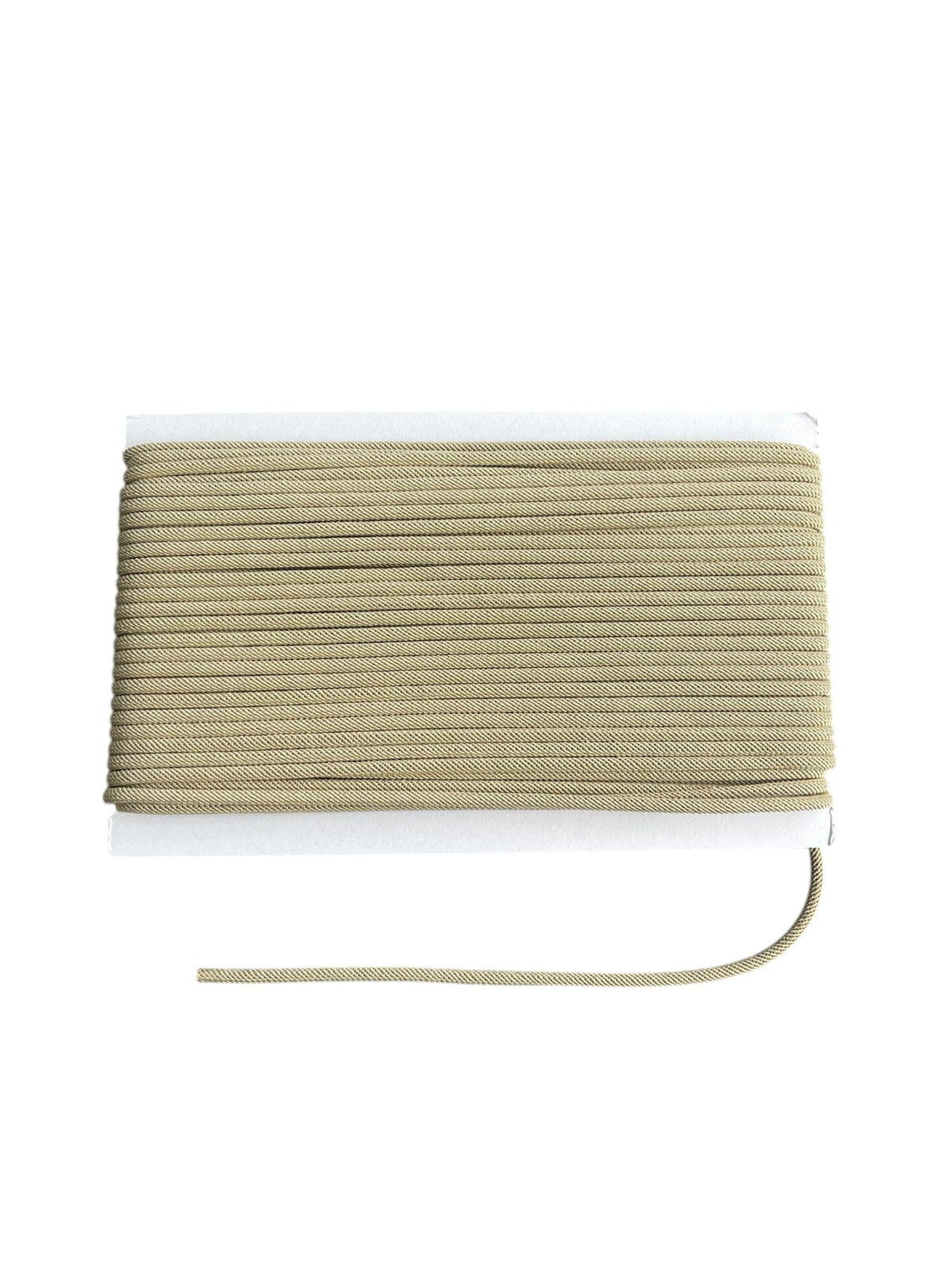 A spool of 5mm beige polyester cord with a length of cord extending from the spool.