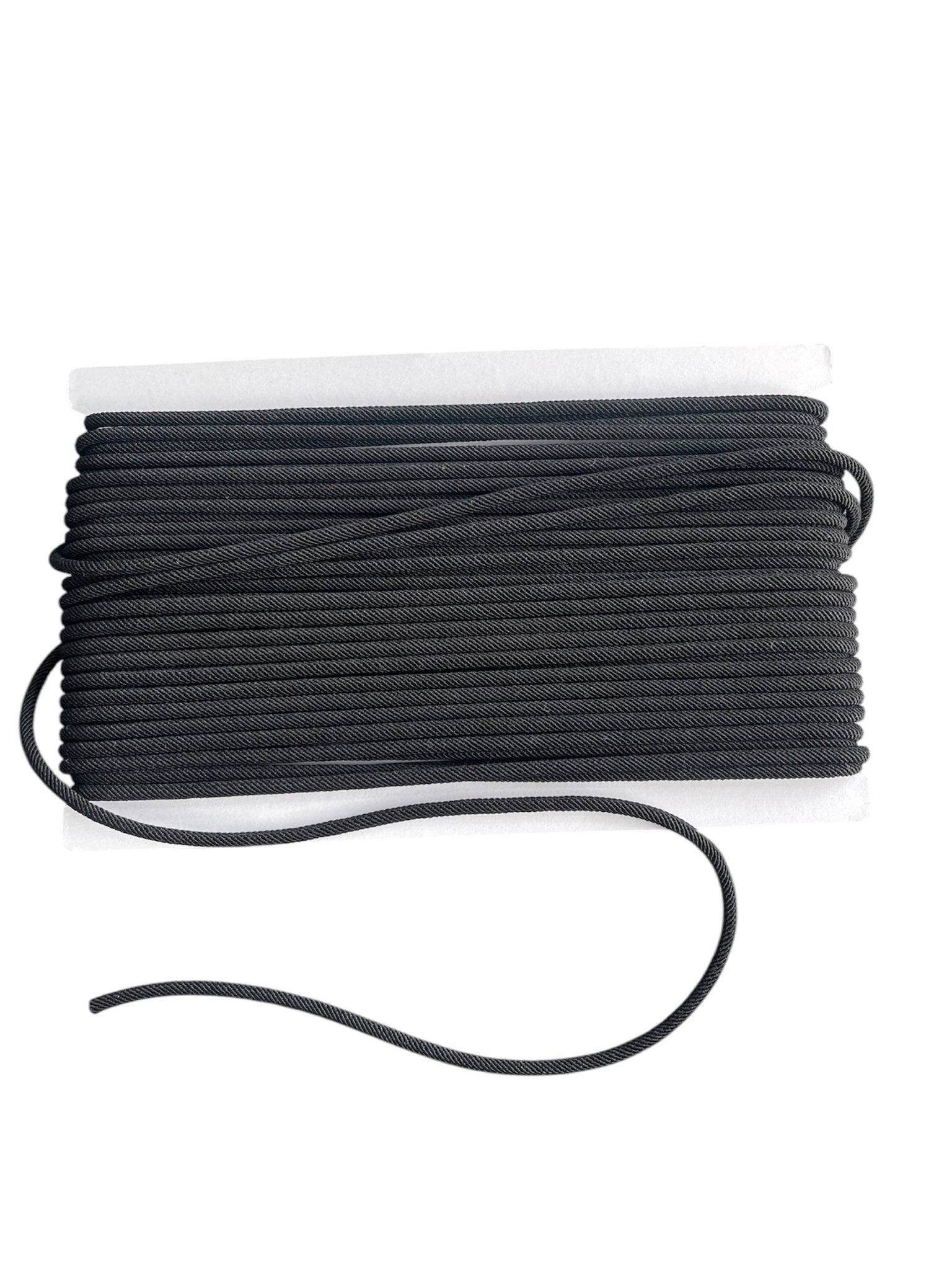 Black polyester cord wound on a white spool.