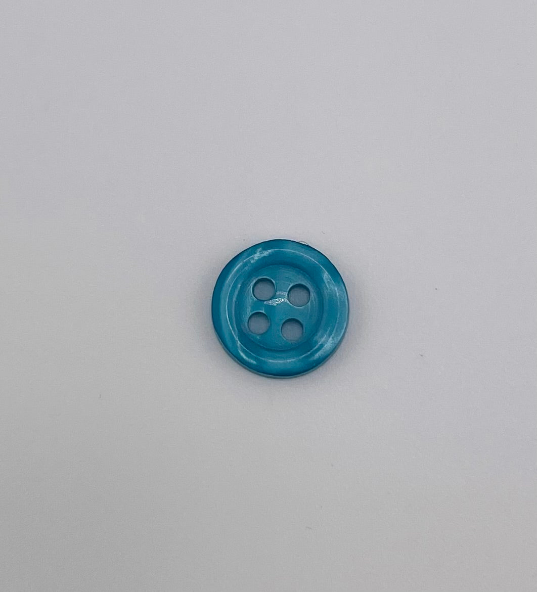 Galedi Pins teal polyester 4-hole button, 12mm.