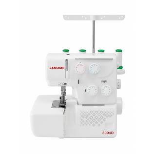 Janome 8004D white 3/4 thread overlocker machine with differential feed and color-coded dials.