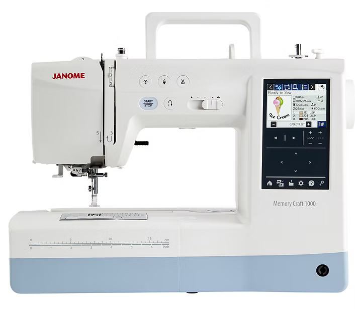 Janome MC1000 sewing and embroidery machine with a color LCD screen.