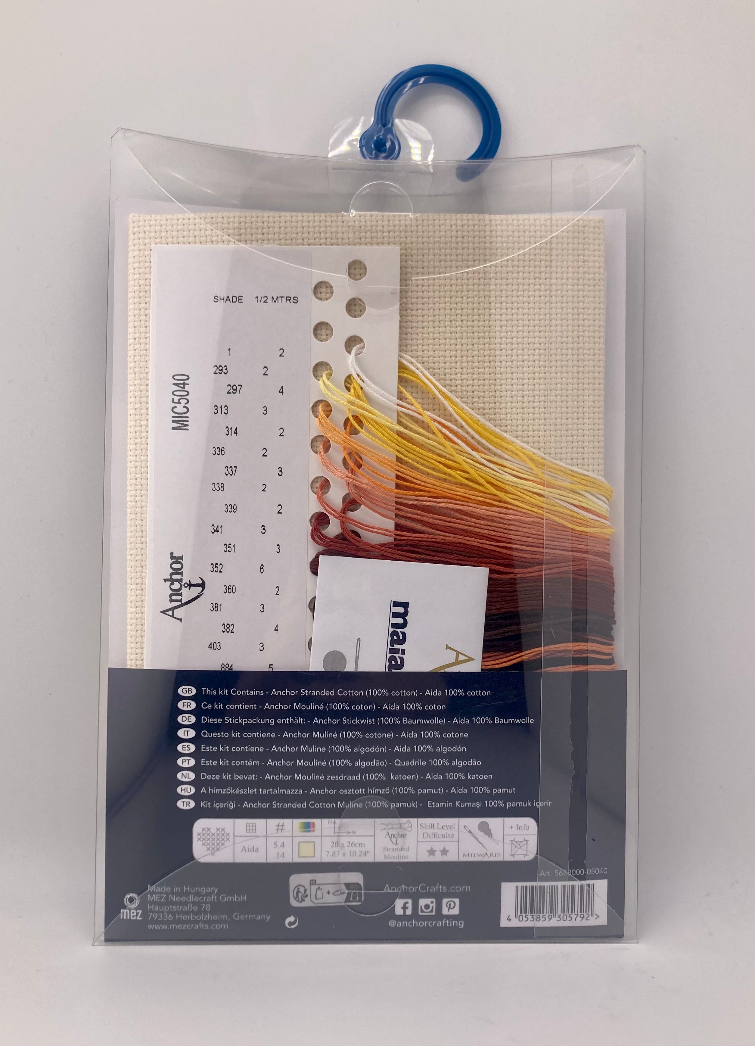 Counted cross stitch kit with elephant design and Anchor threads.