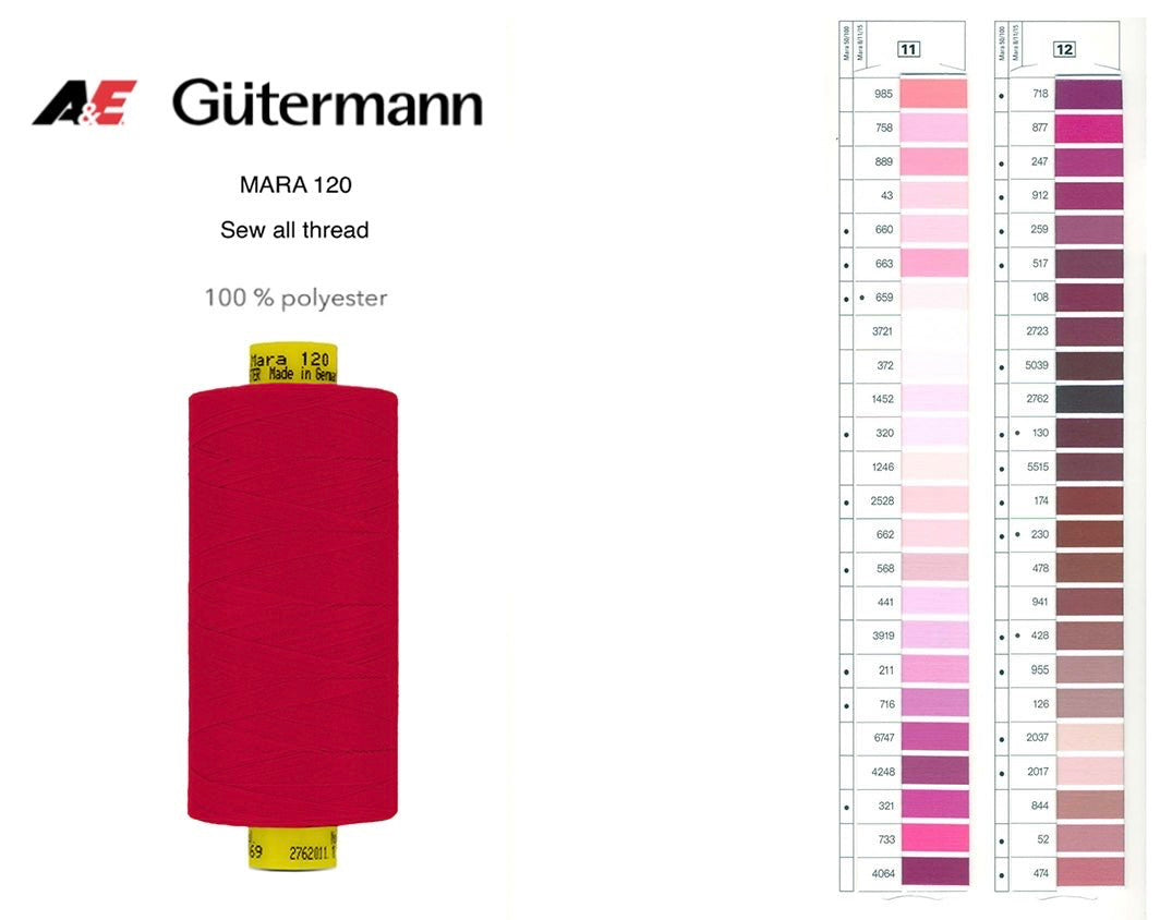 Gutermann Mara 120 red polyester sewing thread spool.