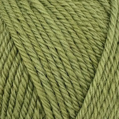 Close-up of Stylecraft Naturals Pure Wool DK yarn in Meadow green showing twisted strand texture.