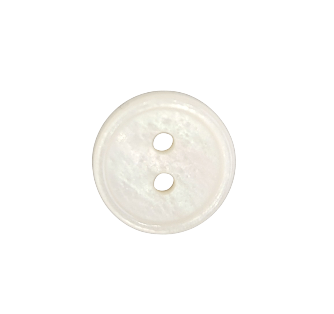 Galedi 12mm polyester button with a ring edge and mother-of-pearl look.