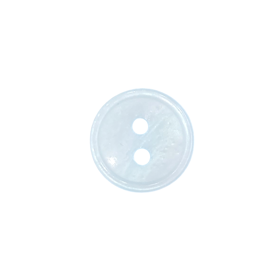 Galedi polyester 2-hole button with a ring edge and mother-of-pearl look.