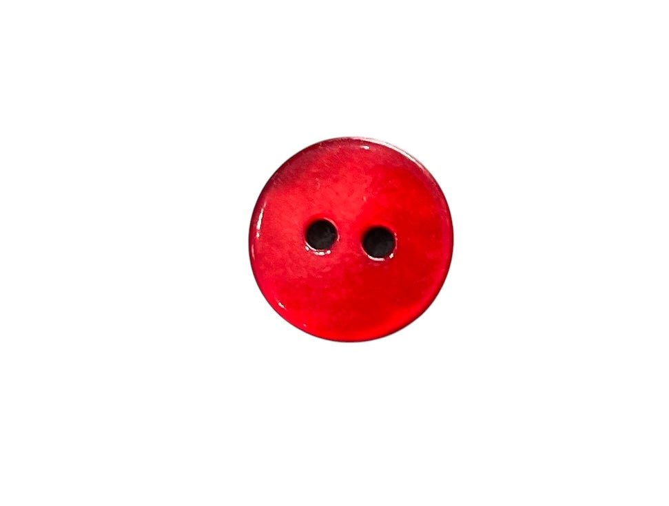 Red 10mm shell button with two holes.