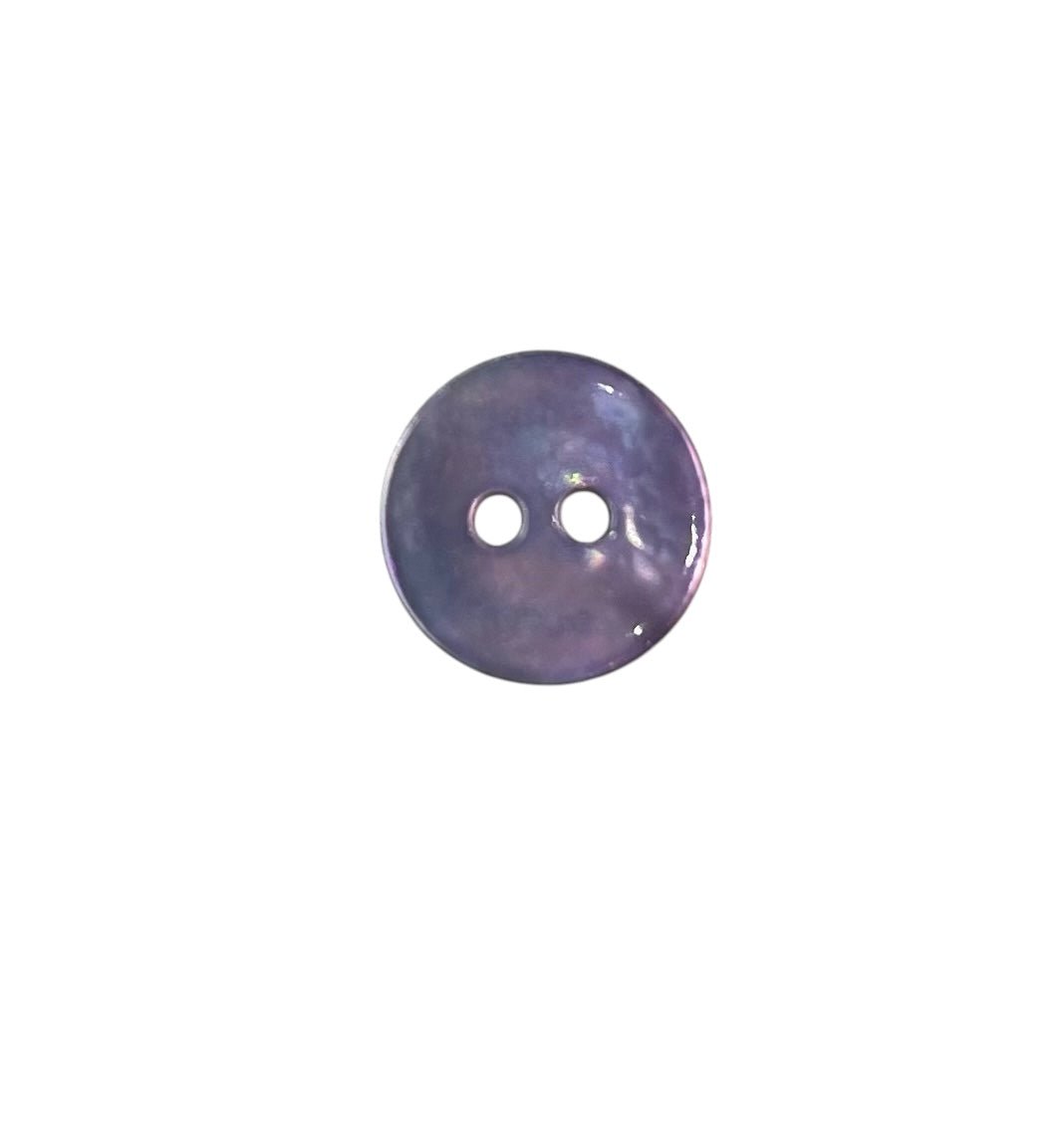 A 10mm round shell button with two holes.