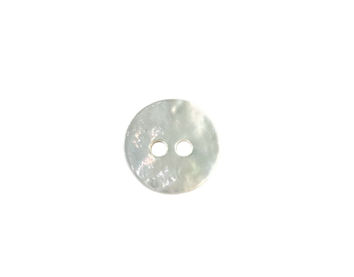 A 10mm round shell button with two holes.